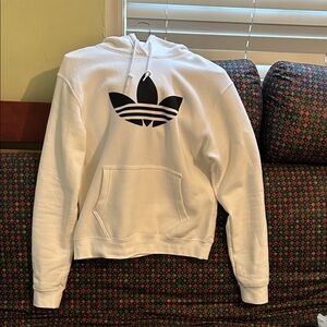 Adidas Men's White Sweatshirt Hoodie with Black Trefoil- soft-NEW